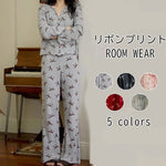 【5色展開】リボン柄 ルームウェア 部屋着 上下セット ワンマイルウエア レディース パジャマ 部屋着 カーディガン ホームウェア セットアップ 長袖 春 秋
