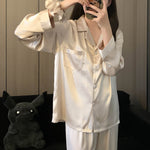 ID434 猫柄 パジャマ レディース シルクに近い 上下セット 女性 セットアップ かわいい 前開き 部屋着 ナイトウェア 大きいサイズ 可愛い 寝巻き おしゃれ ギフト プレゼント 高級